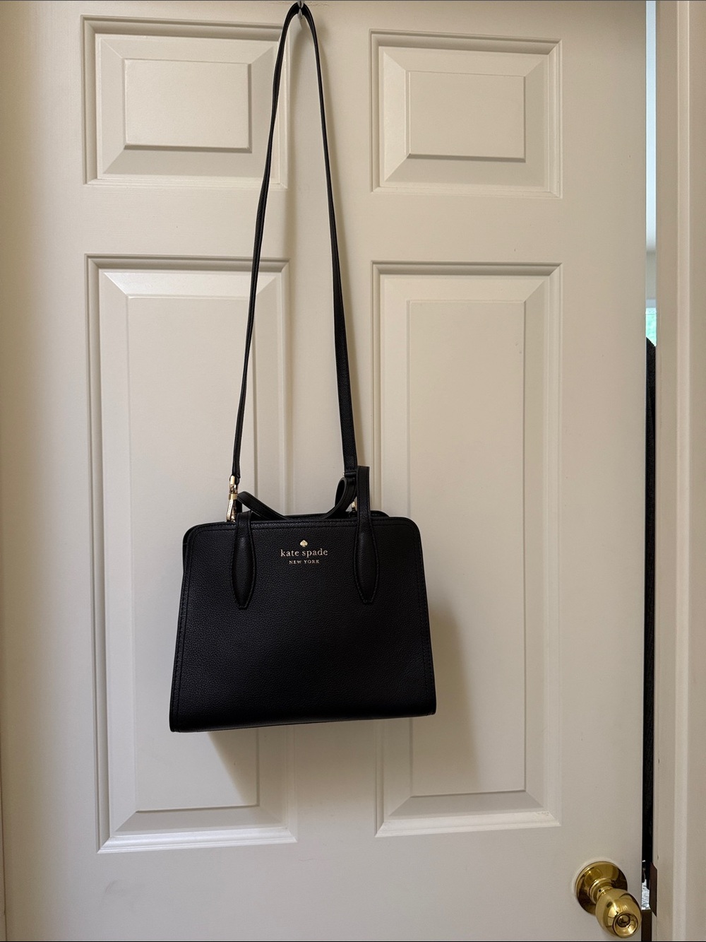 Kate Spade New York Rowe Top Zip Leather Satchel Crossbody Black (Style WKR00633
